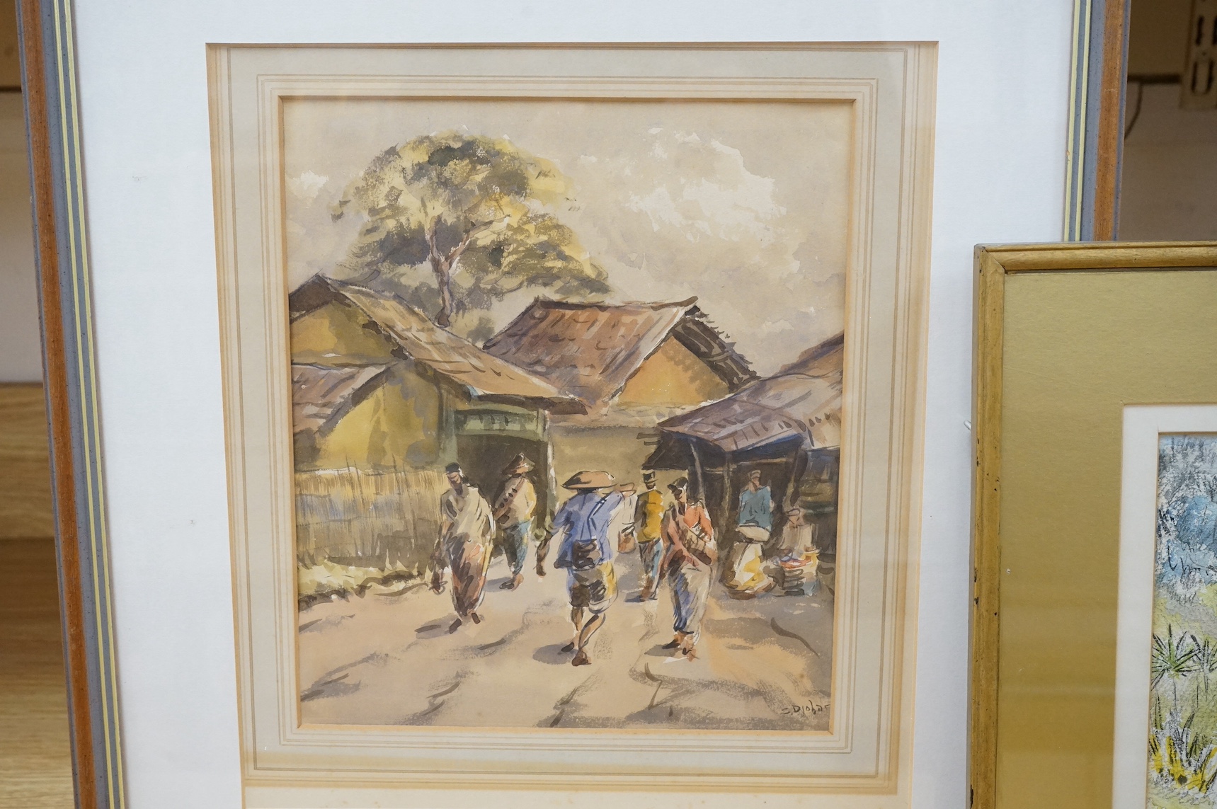 Two mixed medias, Eastern street scene and Figural study, largest 26 x 23cm. Condition - fair